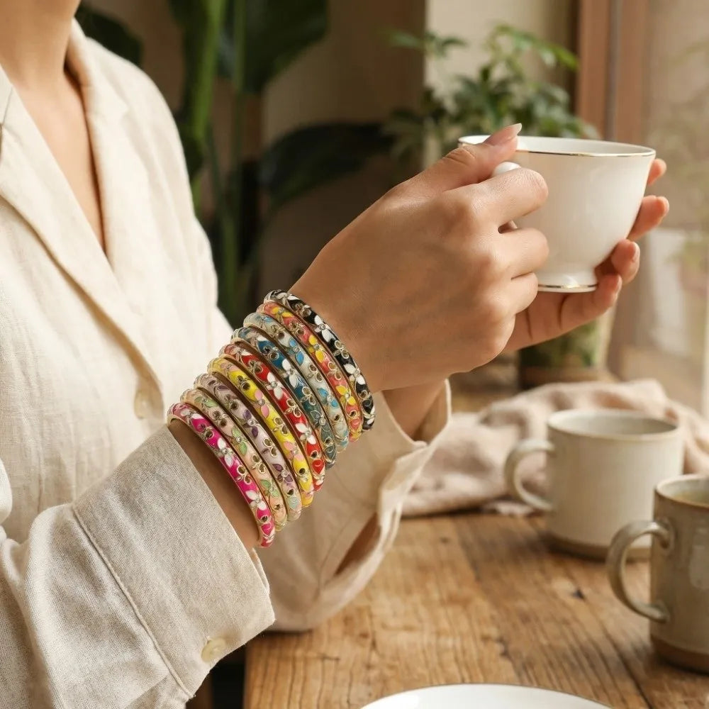 Enamel Vintage Cloisonne Bangle Floral Chinese Chinese Flower Bangle Vintage Ethnic Women's Hand Bracelet Gifts for Women Gir