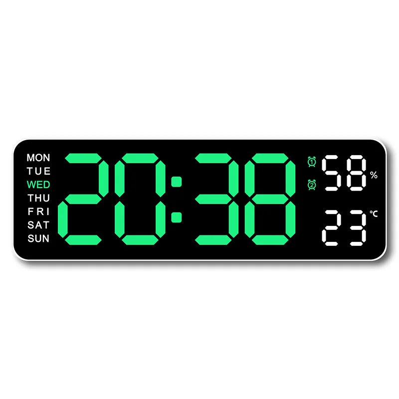 9 Inch Large Digital Wall Clock USB Powered TEMP Humidity Week Auto Dimmer DST Table Clock 12/24H Electronic LED Alarm Clock 