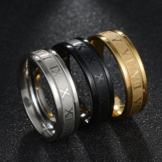 Seakissky Classic Fashion Stainless Steel Roman Digital Men Women Ring Cool Punk Waterproof Jewelry for Party Gifts