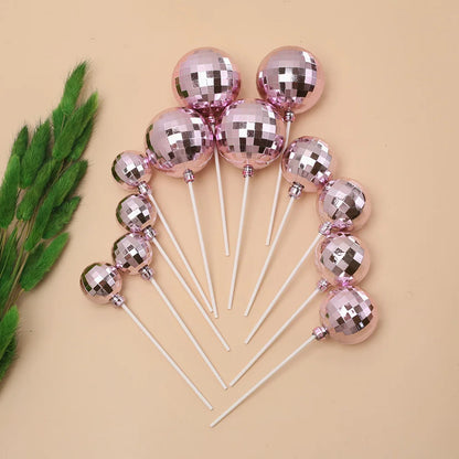 12pcs Silver Disco Ball Cake Topper 1970s Disco Theme Birthday Party Cake Decoration Cowboy Cowgirl Birthday Supplies