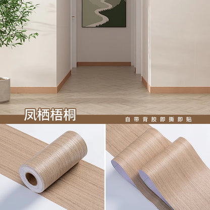 1 Roll Thickened Imitation Wood Grain Skirting Wall Stickers, Self-adhesive Living Room Bedroom Wall Corner Decoration - Syca