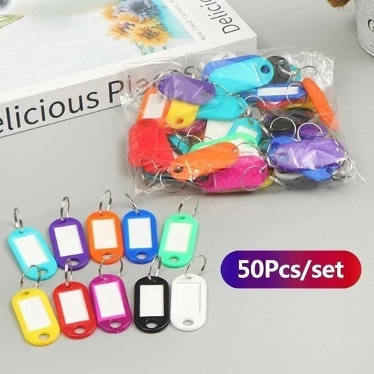 50pcs Colorful Plastic Tags Hotel Number Classification Card Key Tags Label Name Baggage Tag ID Name Tags With Split Ring
