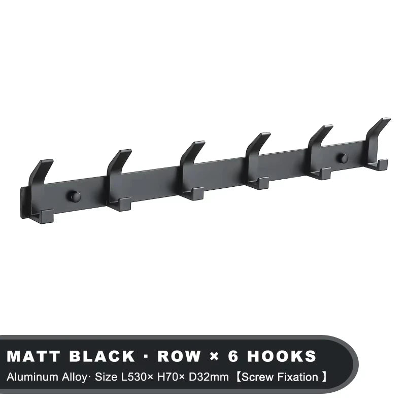 Modern Hanging Hooks For Wall Aluminium Black Towel Holder Bathroom Door Clothe Hanger Coat Rack Wall Mounted - 6 hooks