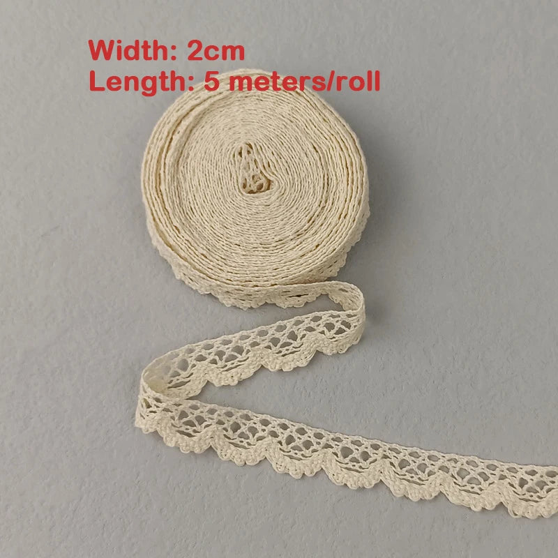 5M Cotton Lace Trim Sewing Crochet Lace Ribbon Beige Trim Lace Ribbon DIY Wedding Party Christmas Gift Decor Sewing Craft Sup