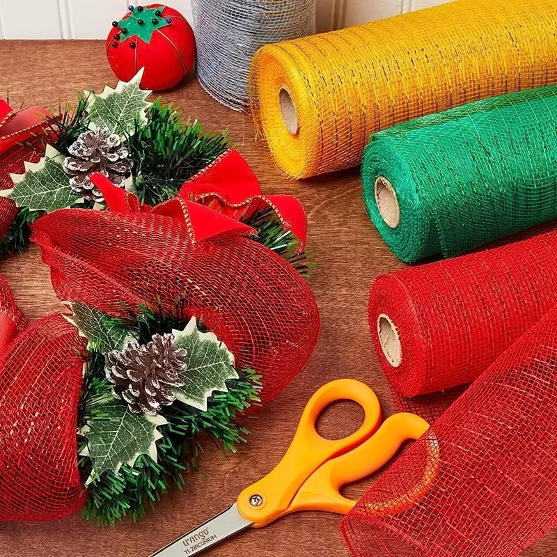 Christmas Decor Mesh Ribbon Bow Wreath Garland Christmas Tree Decorations Ribbon Home Decor Navidad Noel NewYear Gifts Packag