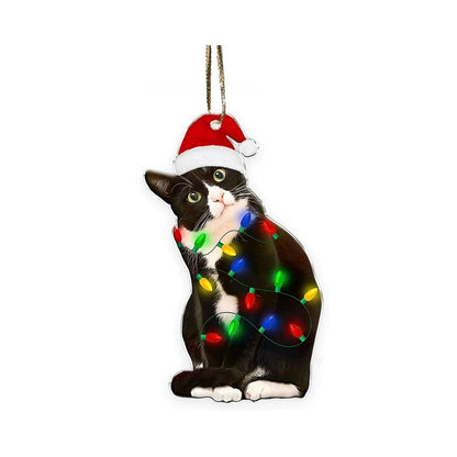 Charming Black Cat Christmas Ornament 2d Acrylic Hanging Decor For Tree Car Mirror Keychain Kid Xmas Gift Holiday Party Suppl