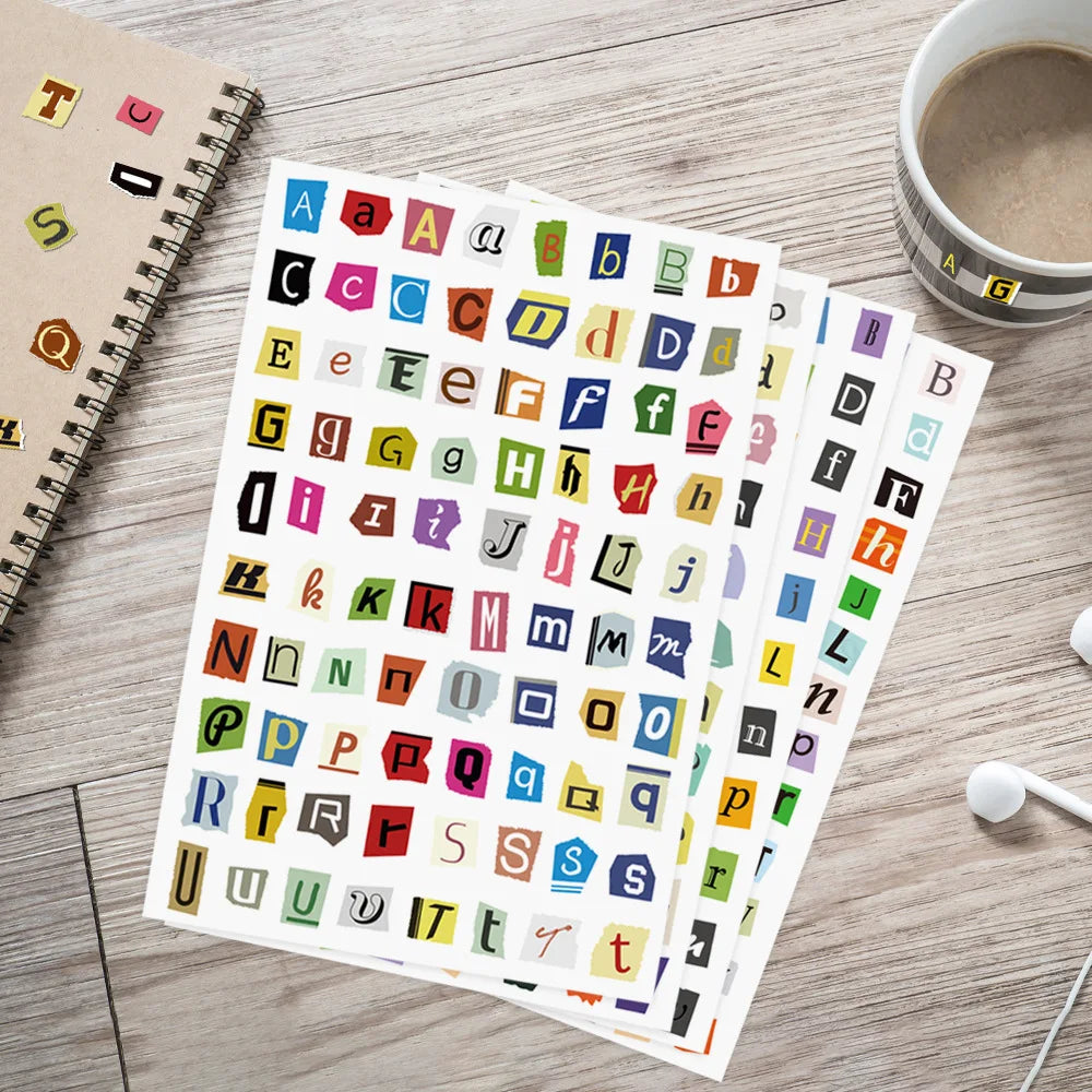 360PCS Magazine Letter Stickers Vintage Stickers, 4 Sheets Scrapbook Letters Stickers Alphabet Sticker for Scrapbooking Suppl