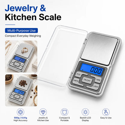 High Precision Mini Pocket Scale 500g/0.01g, Portable Digital Jewelry Scale, Accurate Small LCD Weighing Device for Easy Carr
