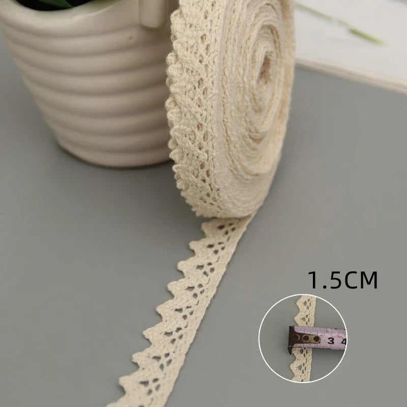 5Yards Cotton Lace Trim Ribbon Beige Sewing Trim Lace Ribbon Crochet Lace Fabric DIY Wedding Party Craft Gift Decor