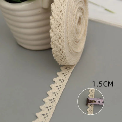 5Yards Cotton Lace Trim Ribbon Beige Sewing Trim Lace Ribbon Crochet Lace Fabric DIY Wedding Party Craft Gift Decor