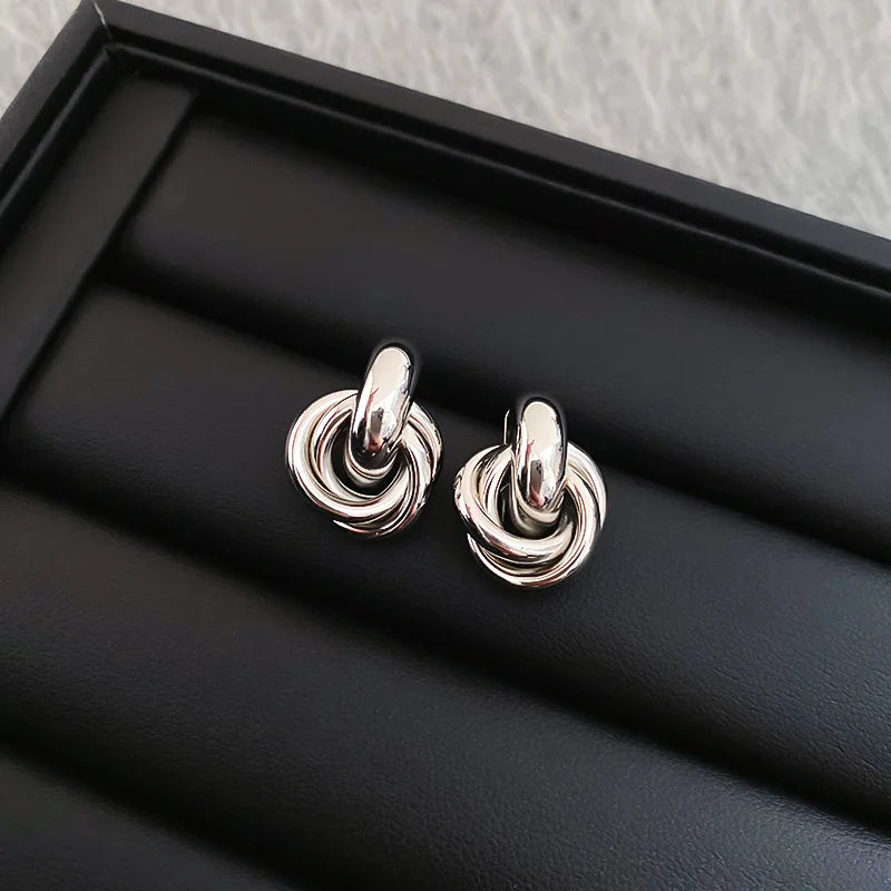 Fashion Stainless Steel Chunky Knot Earrings for Women Vintage Simple Multi-layer Circle Round Drop Earrings Punk Jewelry Gif