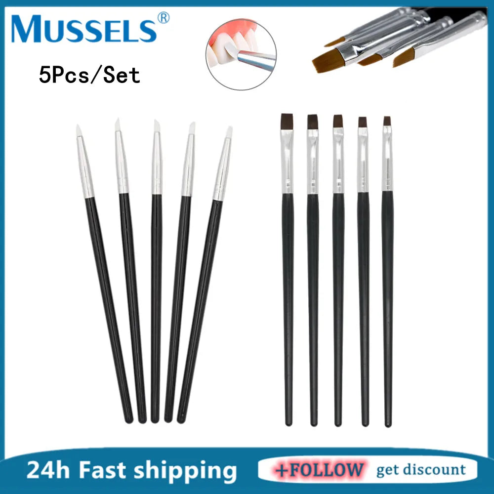 5Pcs Dental Resin Brush Pens Silicone Shaping Nails Art for Adhesive Composite Porcelain Teeth Dentist Tools Lab DIY Paint Li