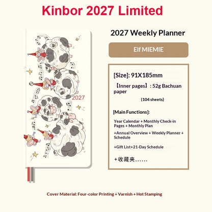 Kinbor Original Undated Weekly Planner, Illustrated Hardcover Journal with Two Pages Per Week, Portable To-Do List Notebook S