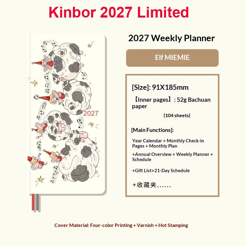 Kinbor Original Undated Weekly Planner, Illustrated Hardcover Journal with Two Pages Per Week, Portable To-Do List Notebook S