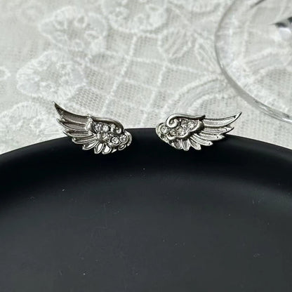 Fashion Zircon Wing Stud Earrings for Women Luxury Shiny Crystal Creative Angel Wings Cross Silver Color Ear Studs Jewelry Gi