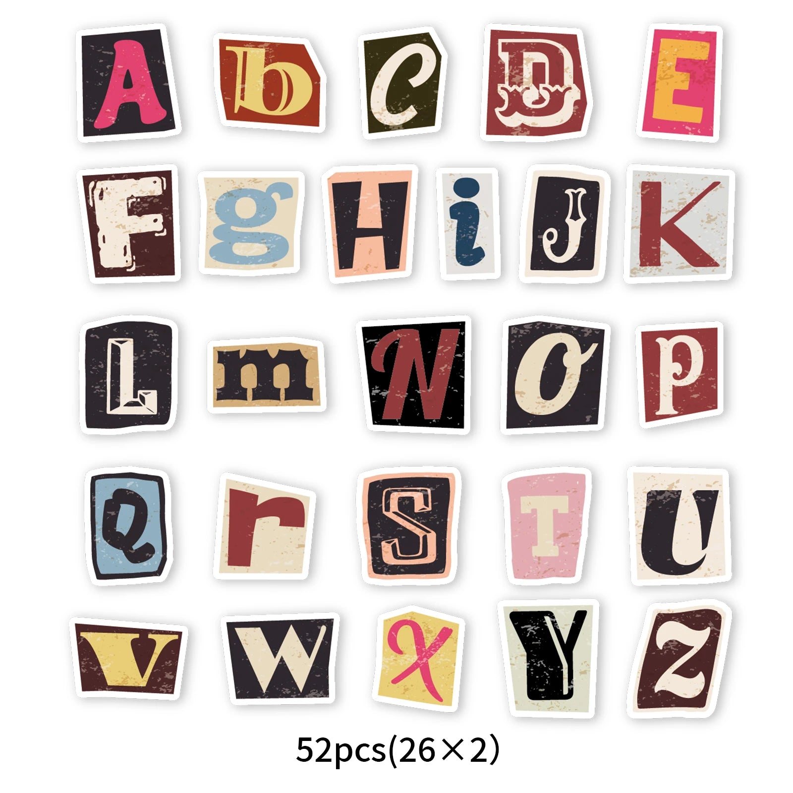 52pcs Vintage Letter Pattern Stickers for Laptops, Phone Cases, Water Bottles, Suitcases, Children's Toys, Back To School Sea