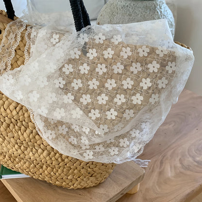 Lace Flower Elegant Temperament Lace Female Flower White Sweet Triangle Scarf Thin Breathable Ribbon Artistic Style Travel Ph