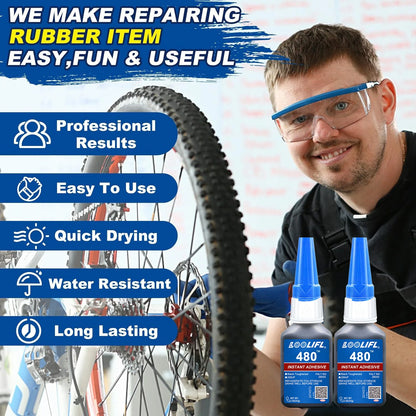 480 Black Rubber Glue Super Strong Adhesive for 10 Seconds, Used for Tire Repair, Black Object Repair and 'Black Integration'
