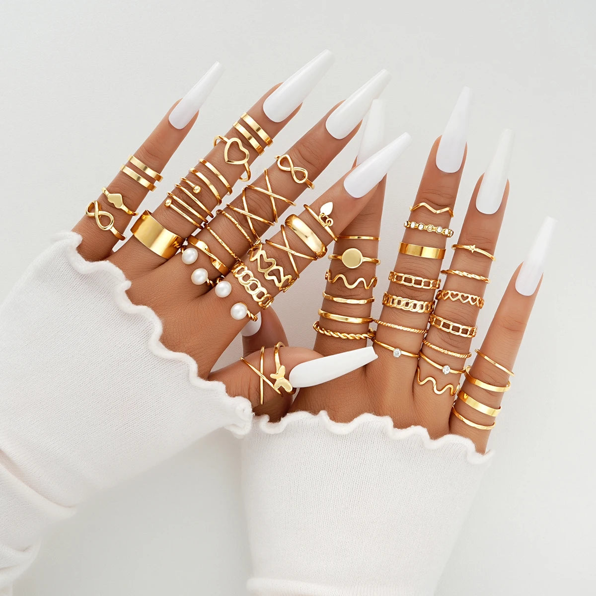 58PCS Vintage Heart Snake Butterfly Rings Set for Women Fashion Metal Gold Plated Geometric Hollow Finger Ring Jewelry Gifts 