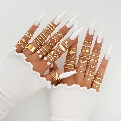 58PCS Vintage Heart Snake Butterfly Rings Set for Women Fashion Metal Gold Plated Geometric Hollow Finger Ring Jewelry Gifts 