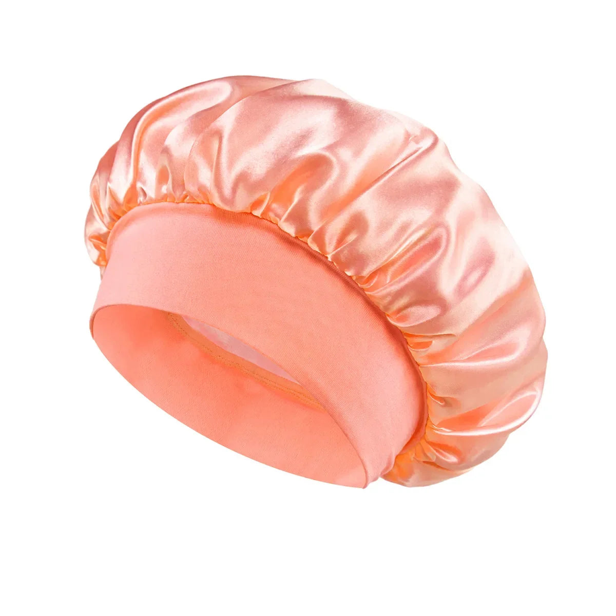 Women Satin Bonnet Hair Bonnet for Sleeping Hair Care Silk Bonnets Solid Wide-brimmed Sleeping Hat with Elastic Soft Band - o