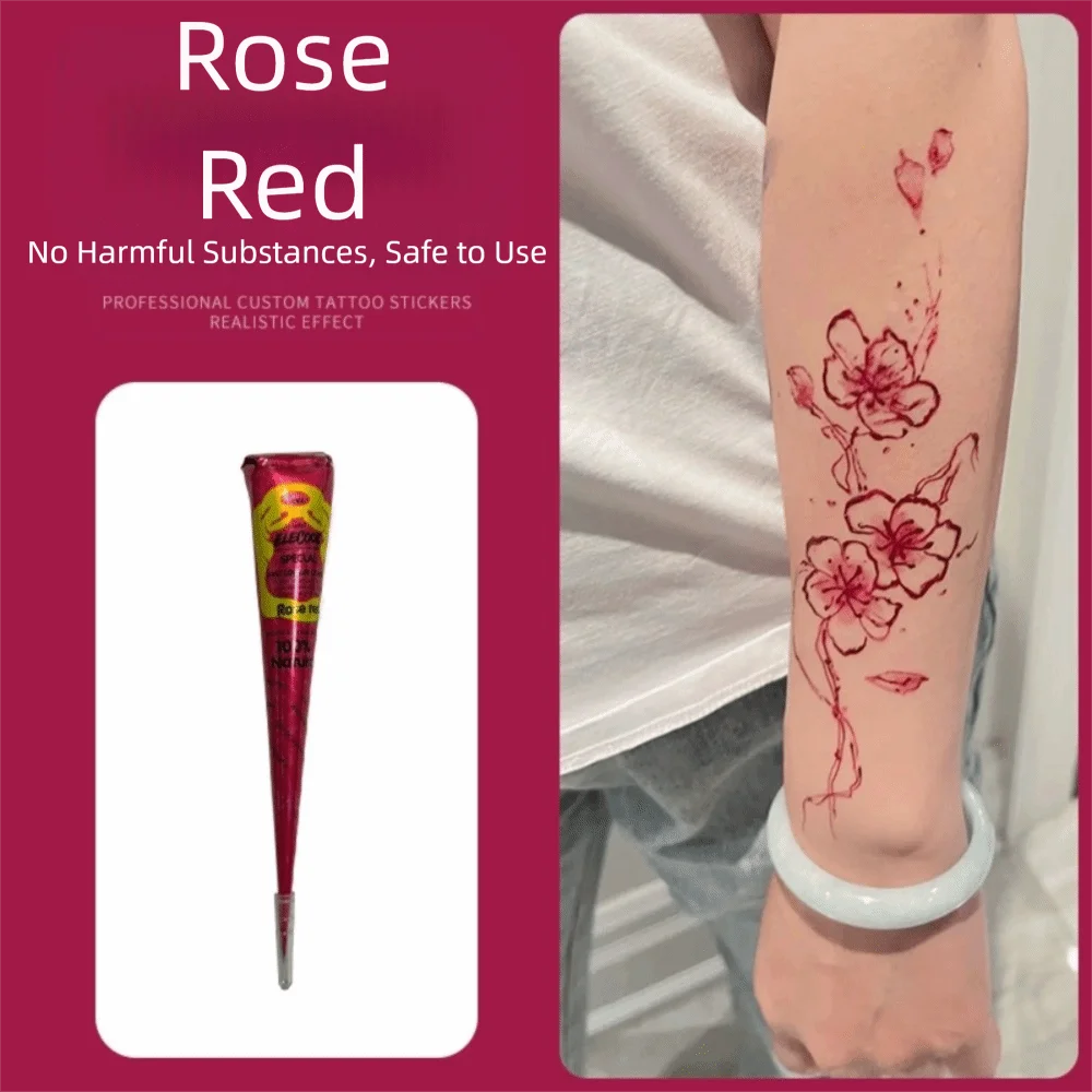 Easy-To-Use Henna Tattoo Cream Semi-permanent Temporary Henna Paste Cone Black Brown Temporary Tattoo Paste Mehndi Design - R