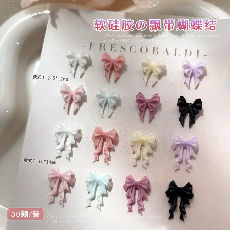 French Ribbons Colorful Resin Cute Bowknot Charm Leopard Print Bow Tie Nail Art Decorations Manicure Tools Accessories Wholes