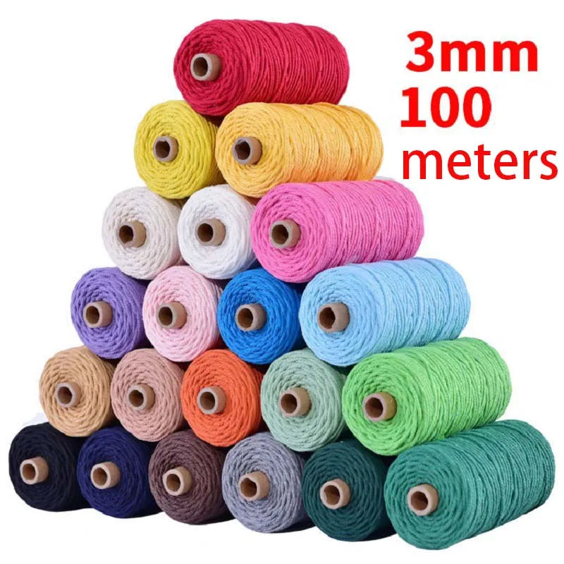 Handmade Boho Decor 3mm 100% Colorful Cotton Cord Rope Thread Twisted Macrame String DIY Home Wedding Decoration Supply 110 Y
