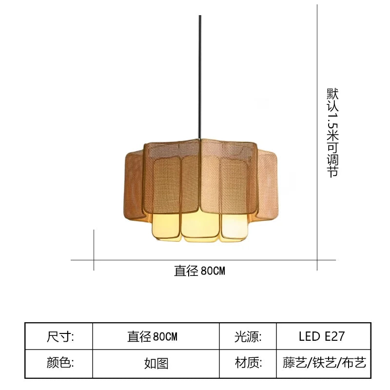 Japanese Rattan Chandelier Wabi Sabi Vintage pendant Light Bedroom Kitchen Island Living Dining Room Hotel Bedroom hanging La