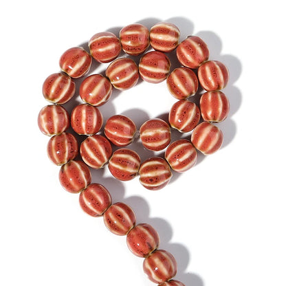 1 Strand Pumpkin Shape Stripe Ceramics Beads Colorful Floral Glaze Beads for Jewelry Making DIY Loose Spacer Beads Accessorie