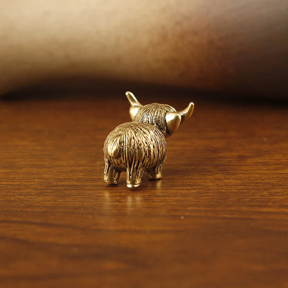 Brass Vintage Small Yak Figurine Miniature Animal Statue Office Desk Home Decor Cartoon Zodiac Ox Craft Sculpture Ornament Gi