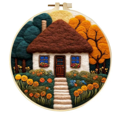 PhotoCustom Diy Felting Kit Wool Felting Painting With Complete Kit House Landscape Wool Needle Felt Picture Kit Felt Craft N
