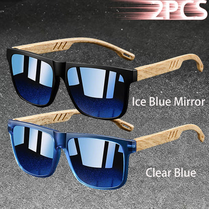 Fashion Vintage Square Square Frame Sunglasses Men Women Fishing Driving Man Designer Sun Glasses Eyewear - ClearBlue-IceBlue