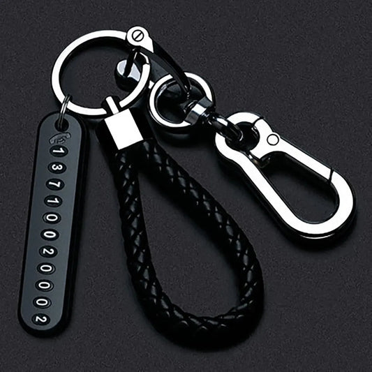 Trendy DIY Mobile Phone Number Plate Pendant Keychain for Men Punk Simple Woven Leather Rope Anti-lost Car Key Chain Accessor
