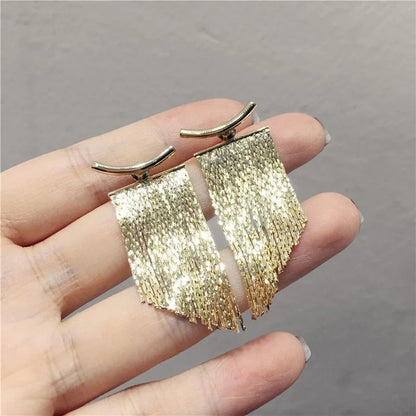Fashion Statement Earring Long Statement Gold Color Bling Tassel Earrings For Women Female Wedding Daily Pendant Jewelry Gift