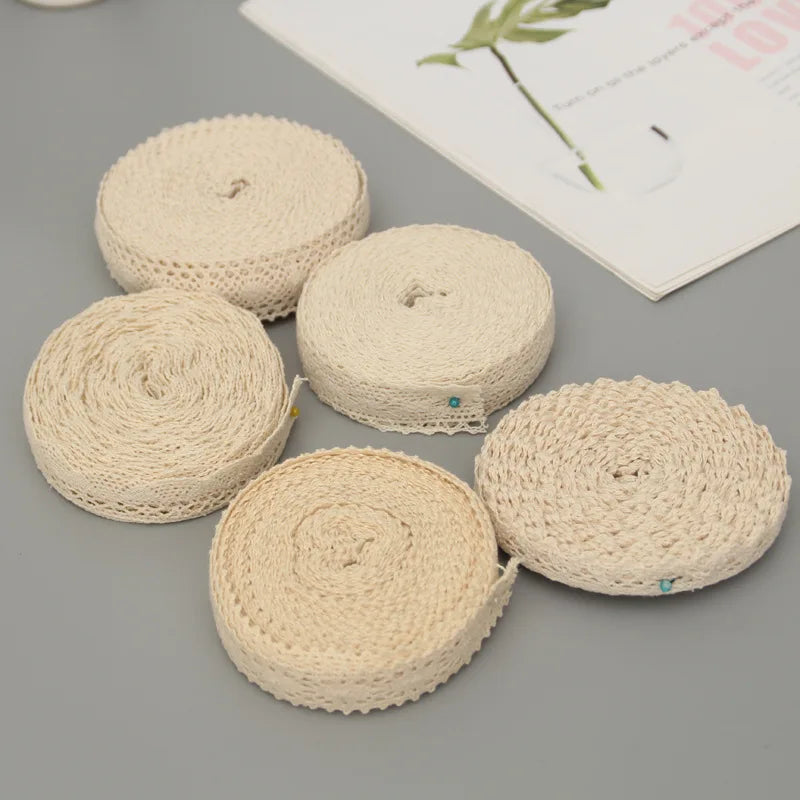 5Yards Cotton Lace Trim Ribbon Beige Sewing Trim Lace Ribbon Crochet Lace Fabric DIY Wedding Party Craft Gift Decor