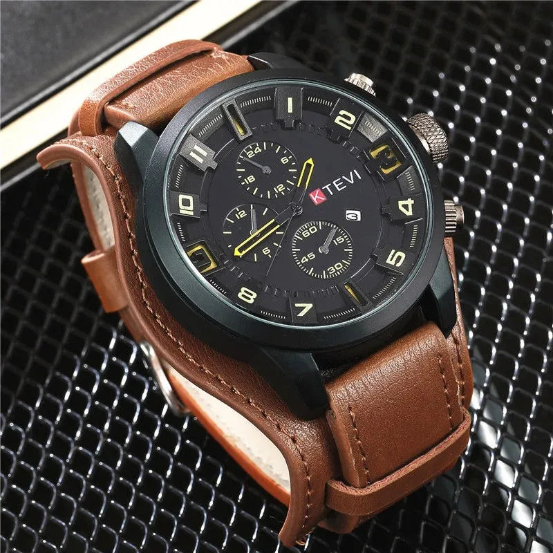 Retro Men's Watches High-end Luxury Man Watch PU Leather Strap Date Business Quartz Watch Big Dial Military tactical Wristwat