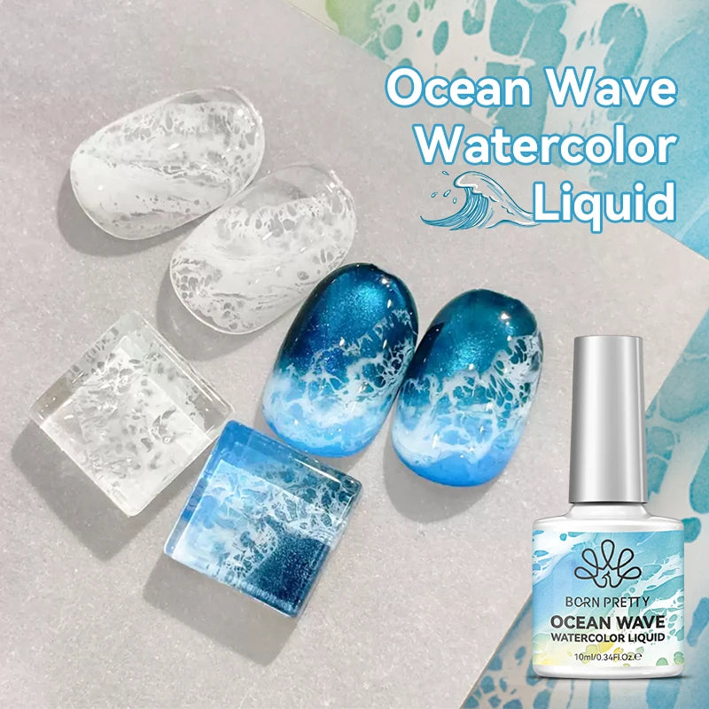 BORN PRETTY 10ml Ocean Wave Watercolor Liquid Gel Polish Stroke White Watercolor 3 Seconds Spread Lace Hollow Gradient Nail A