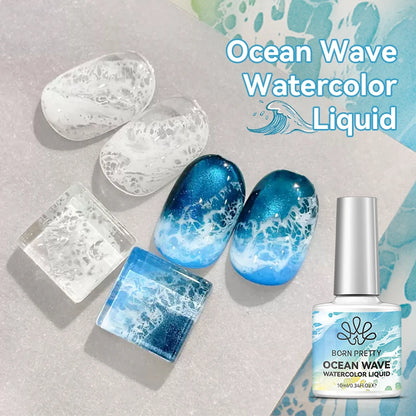 BORN PRETTY 10ml Ocean Wave Watercolor Liquid Gel Polish Stroke White Watercolor 3 Seconds Spread Lace Hollow Gradient Nail A