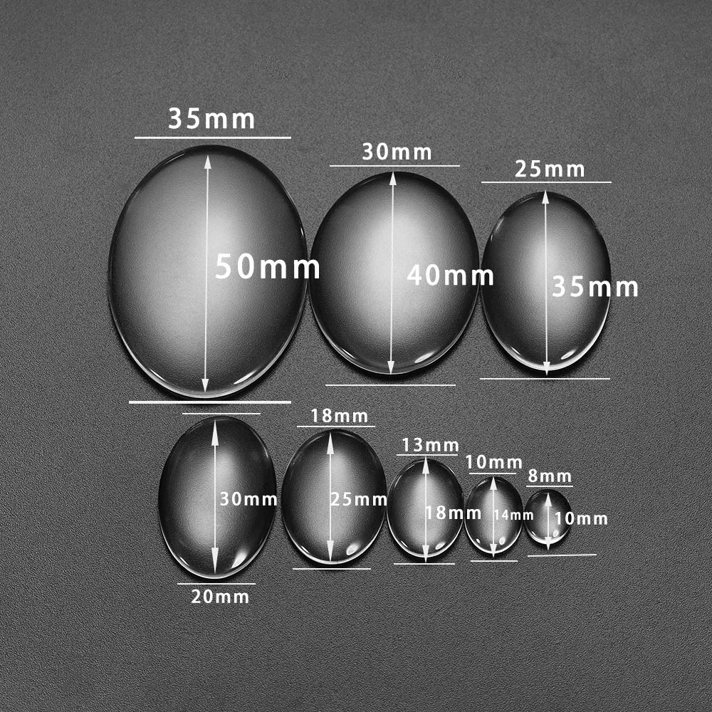 5-50pcs/lot Size 10-50mm Oval Glass Cabochon Cameo Transparent Clear Flat Back Crystal Cabochon For Jewelry Making Accessorie