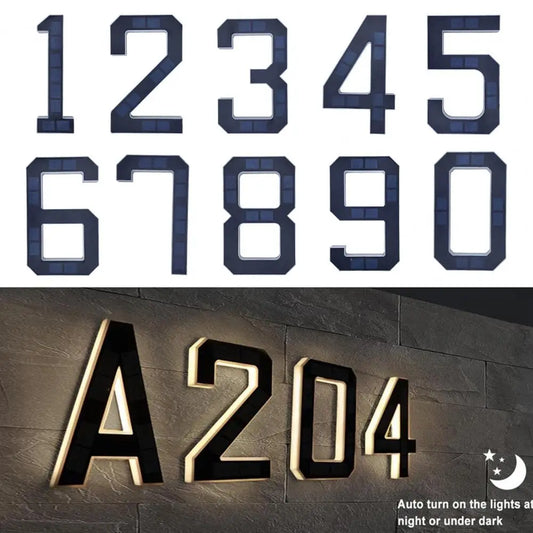 Solar Lighted House Number Outside Light-up LED Address Number Waterproof Modern House Number Light Address Sign Home Decor