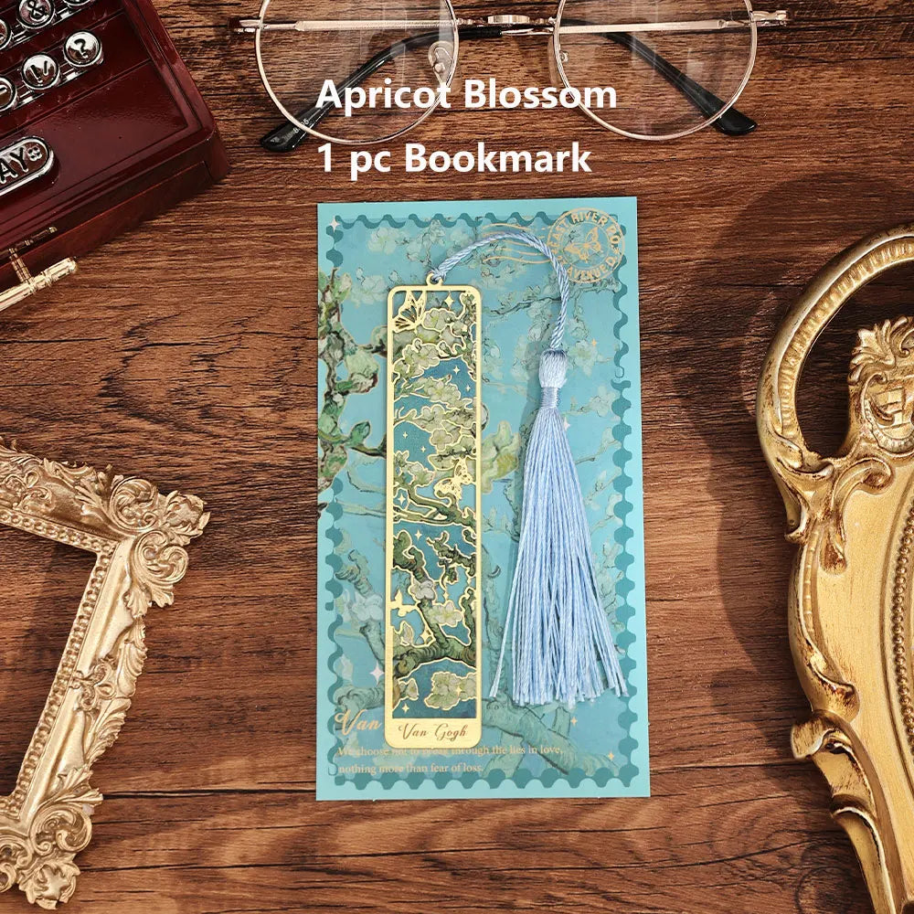 1 pc Retro Floral Painting Metal Bookmark Hollow Bronzing Bookmark With Tassel For Book Club Reader Writers Book Lovers Stude