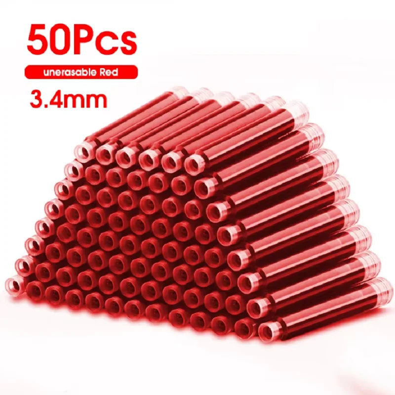 50pcs Fountain Pen Ink Cartridge Refills Bottle Disposable 3.4mm Bore Diameter School Office Stationery Supplies Calligraphy 