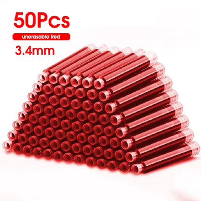 50pcs Fountain Pen Ink Cartridge Refills Bottle Disposable 3.4mm Bore Diameter School Office Stationery Supplies Calligraphy 