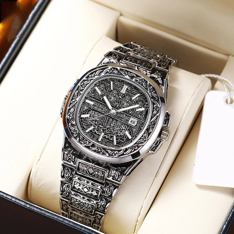 Vintage Men Quartz Watch Auto Calendar Specific Lines Stainless Steel Strap Wristwatch For Mans Analog