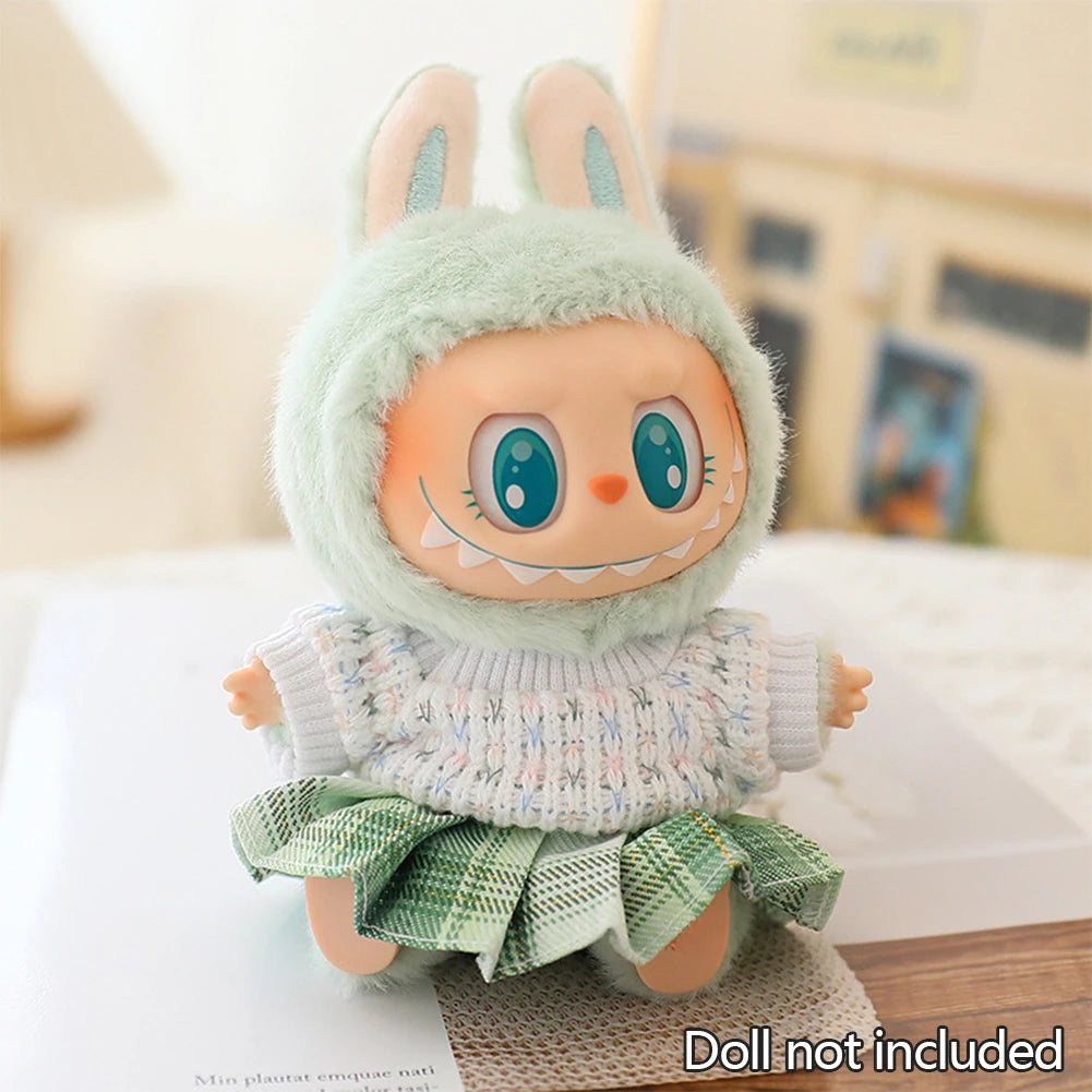 Mini Doll'S Clothes Outfit Accessories for 15-17cm Ropa Labubu & 10cm Cotton Doll Love Hoodie Pink Yarn Skirt Clothing no dol