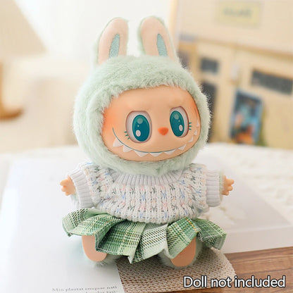 Mini Doll'S Clothes Outfit Accessories for 15-17cm Ropa Labubu & 10cm Cotton Doll Love Hoodie Pink Yarn Skirt Clothing no dol