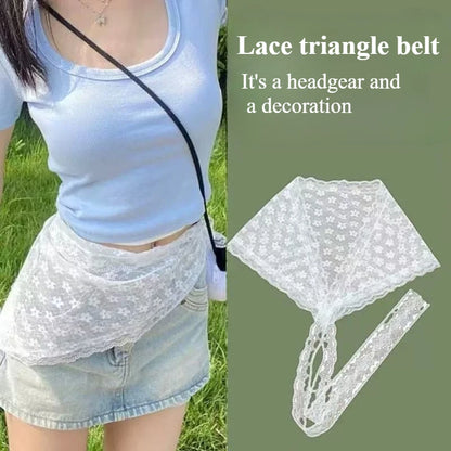 Lace Flower Elegant Temperament Lace Female Flower White Sweet Triangle Scarf Thin Breathable Ribbon Artistic Style Travel Ph