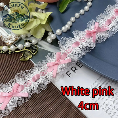 1Yard Lolita Lace Trim Ribbons Bow Pleated Lace Fabric Edge Ruffle Ribbon For DIY Crafts Sewing Dress Clothing Accessories