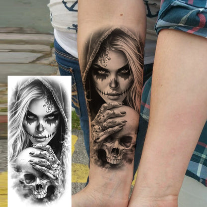1 Sheet Evil Women Face Joker Mask Temporary Tattoos For Men Women Adults Waterproof Realistic Fake Tattoos Long Lasting Stic
